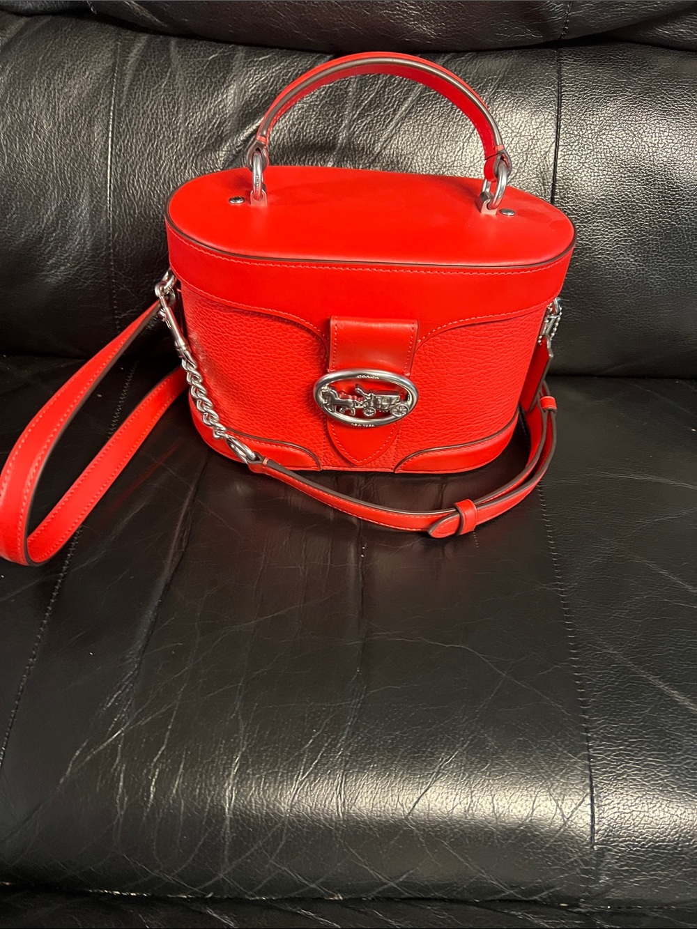 Red Coach Leather Top-Handle Shoulder Bag